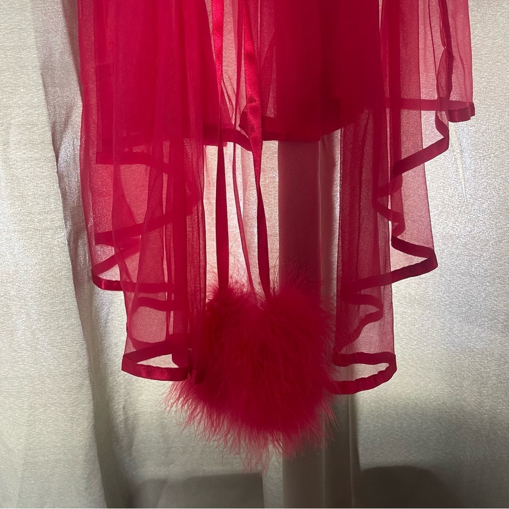 Inner most vintage Red Sheer Valentines feather Babydoll lingerie size large - Picture 3 of 5